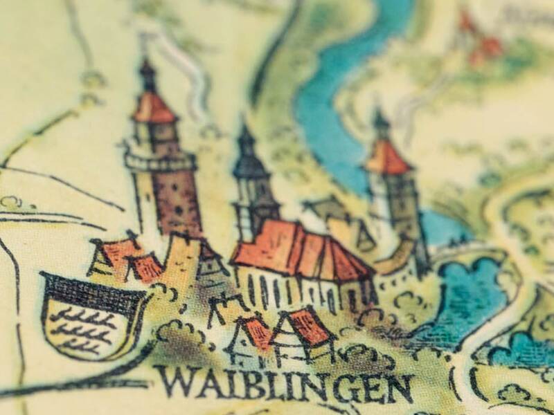 Kartenausschnitt zeigt Waiblingen auf einer historischen Landkarte